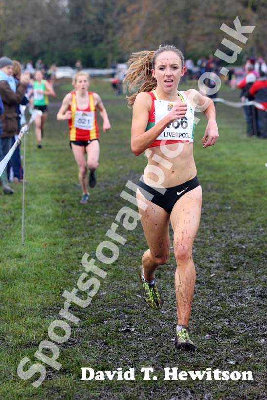 Emelia Gorecka on her way to winning the under-20s womens,  2012 McCain Liverpool Cross Challenge.